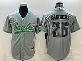 Men's Philadelphia Eagles #26 Miles Sanders Grey With Patch Cool Base Stitched Baseball Jersey,baseball caps,new era cap wholesale,wholesale hats